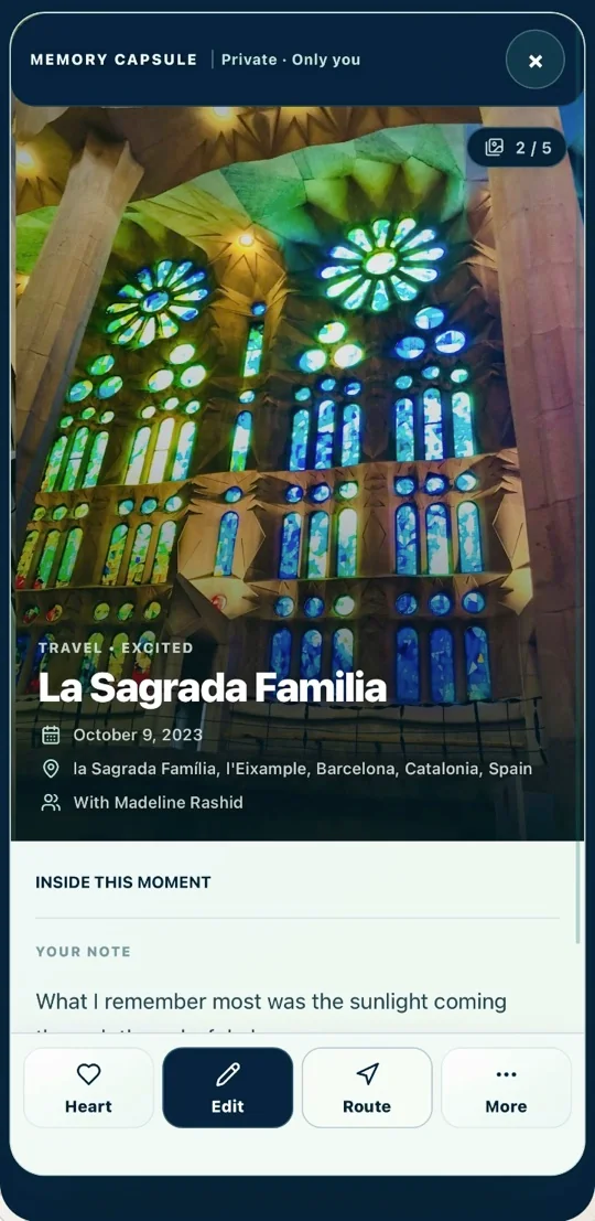 The current MyMappi app showing Santiago’s Barcelona memory